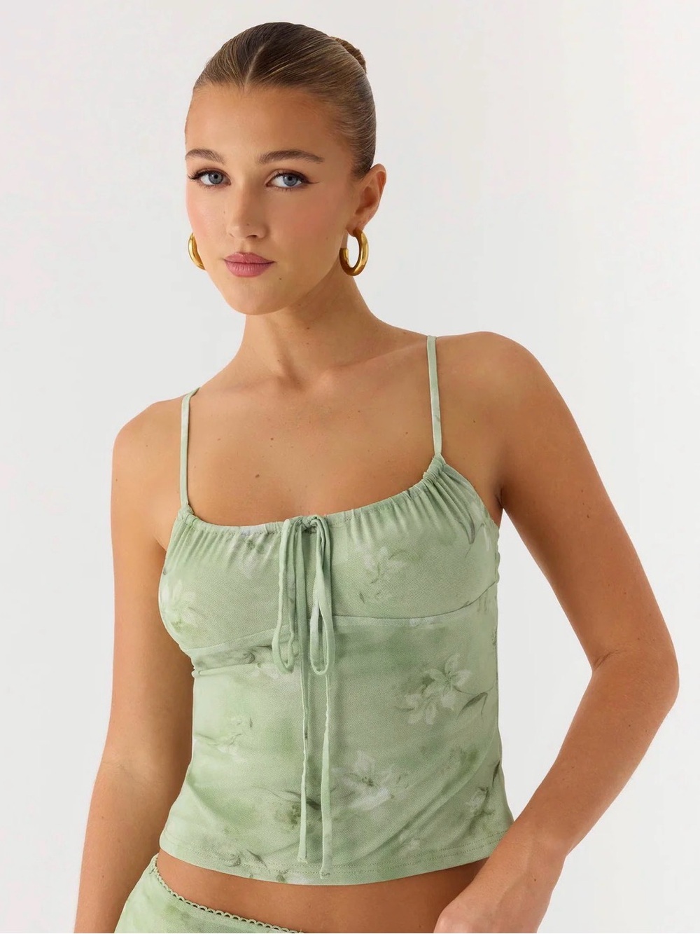 Peppermayo Light Green Floral Tie-Front Camisole